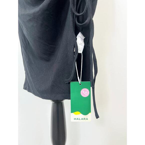 Halara U Neck Bodycon Midi Dress in Black Size XS Sleeveless Ruched Knit Ribbed - Picture 5 of 5